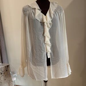 Liz Claiborne Lizwear long sleeve ruffle button front blouse